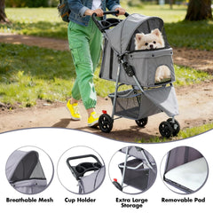Sweetcrispy 3 Wheels Pet Stroller front-wheel supports smooth steering on sidewalks.