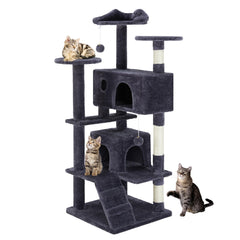 Sweetcrispy 54 Inch Cat Tree Tower overview with vertical space for multiple cats