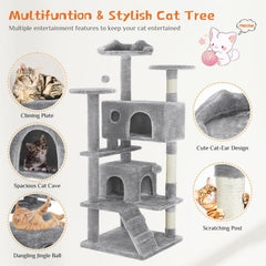 Sweetcrispy 54-Inch Cat Tree three-platforms close-up reveals perches at different heights.