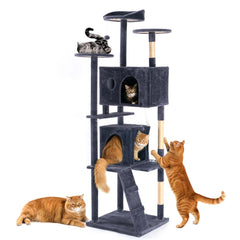 Sweetcrispy 70-inch cat tree with multi-level platforms for climbing and lounging