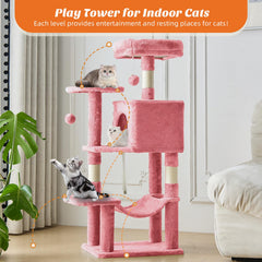 Sweetcrispy pink cat tree hammock offering cozy lounging for indoor cats