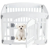 Sweetcrispy dog playpen four-panel assembly shows quick setup for safe indoor play.