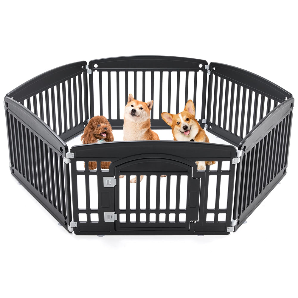 Sweetcrispy dog playpen six-panel assembly offers a flexible indoor layout for safe play.