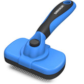 Swihauk self-cleaning slicker brush blue front view for easy grooming.