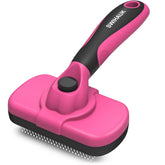 Swihauk self-cleaning slicker brush for dogs and cats showing a smooth grooming action and reduced shedding