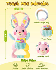 Swooflia Easter Tug Bunny Toy pull-handle view highlighting secure grip for gentle tug