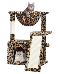 SYANDLVY Leopard Print Cat Tree cradle offers a cozy retreat for kittens and a play space.