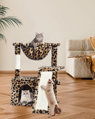 SYANDLVY Leopard Print Cat Tree scratching-board encourages stretching and paw care.
