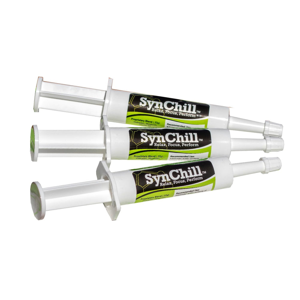 SynChill gel tube close-up showing natural formula for calm focus