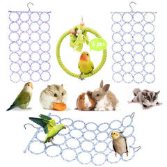 Sysmashing bird climbing rope net close-up for enrichment and play.