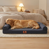 Sytopia 42-inch orthopedic dog bed top view with three-sided bolster for comfort