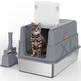 SZEE stainless steel cat litter box with flip-top lid for easy cleaning.