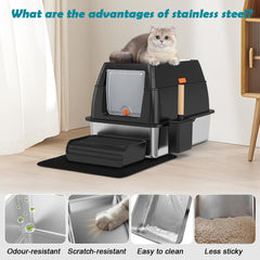 SZEE XL litter box with mat and step demonstrates reduced litter tracking