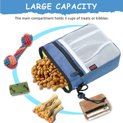 SZO treat pouch in blue highlights large capacity and accessible storage.