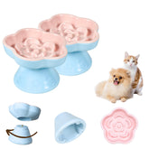 Tafelf 2pc raised slow feeder cat bowl pink with non-slip base for steady meals