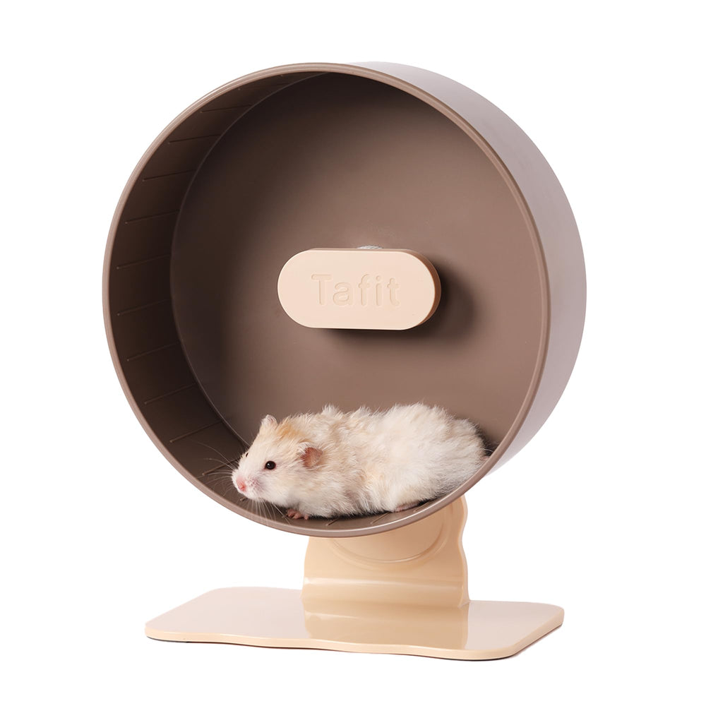 Tafit quiet hamster wheel 10-2 inch drum shows smooth operation for small pets.
