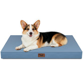 Tail Stories large outdoor dog bed in blue, top view for spacious comfort.
