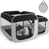 TailTastic large cat playpen with separate areas for feeding, rest, and litter use