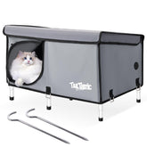 TailTastic elevated-grey-large outdoor cat house provides weatherproof shelter for two to three cats.