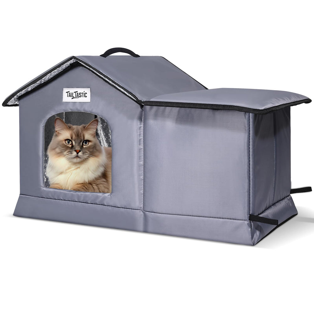 TailTastic outdoor cat house with seamless bottom provides dry shelter in rain