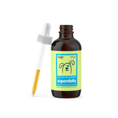 Taily bottle pour shows liquid collagen for joint support and a healthy coat.