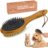 TAKAVU short hair deshedding brush with wood handle front view for ergonomic grooming