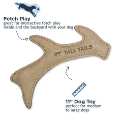 Tall Tails leather antler fetch toy, side view, great for tug-of-war.