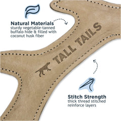 Tall Tails leather antler fetch toy, action shot showing durable tug play.