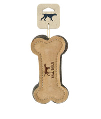 Tall Tails small dog enjoying fetch with the leather bone toy