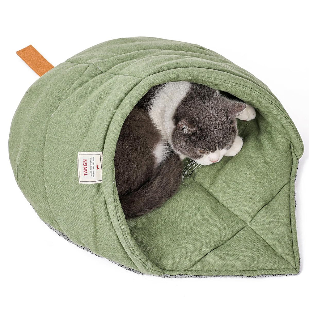TANGN cat sleeping bag linen cave green for warmth and nesting.