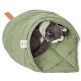 TANGN cat sleeping bag linen cave green for warmth and nesting.