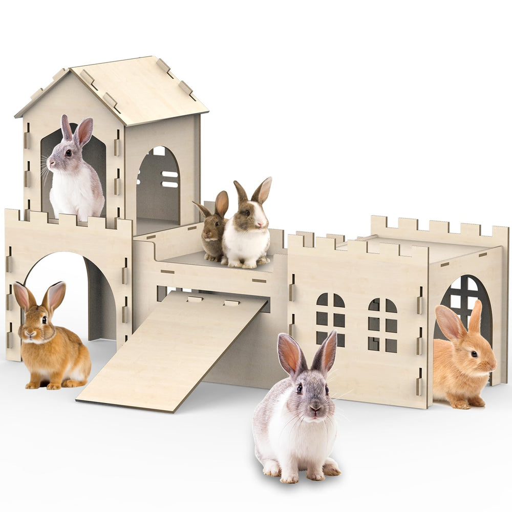 TankMatDecor large bunny house outer view shows sturdy, spacious habitat for exploration.