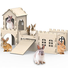 TankMatDecor large bunny house outer view shows sturdy, spacious habitat for exploration.