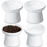 Tanlade ceramic raised cat bowls set shows four white elevated bowls for easy feeding.