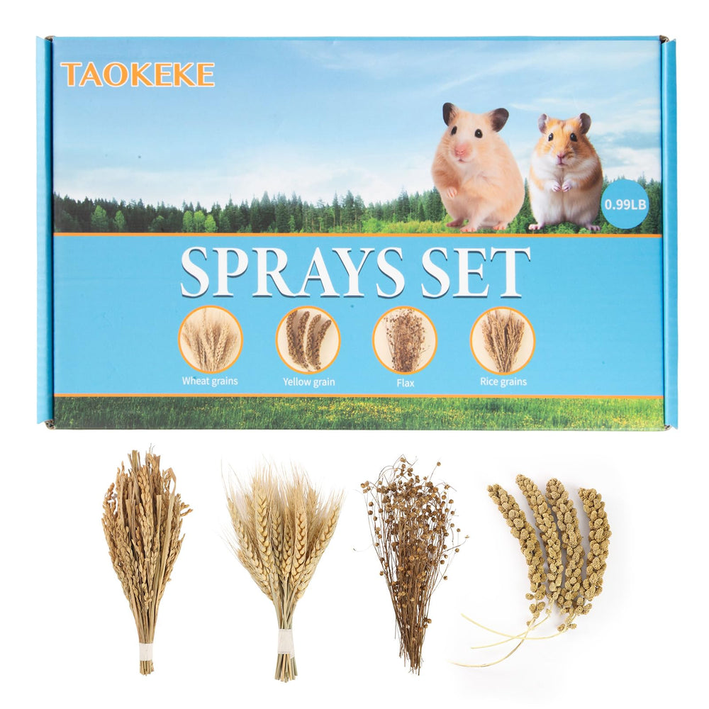 TAOKEKE wheat bouquet for small pets provides chewable enrichment and foraging opportunities.