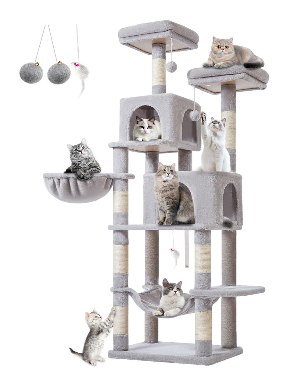 Taoqimiao 66-Inch cat tree base stability keeps active cats safe during play.