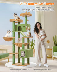 Taoqimiao cactus cat tree 71-inch side view highlights height and stability
