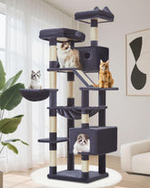 Taoqimiao 71inch smoky gray cat tree overview for indoor play and lounging