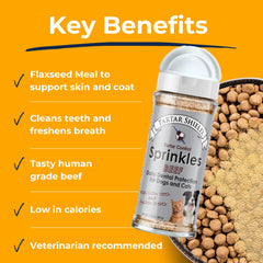 Tartar Shield Dental Sprinkles with flaxseed for fiber and fatty acids.