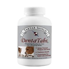 Tartar Shield DentaTabs tub front view for easy pet oral care.
