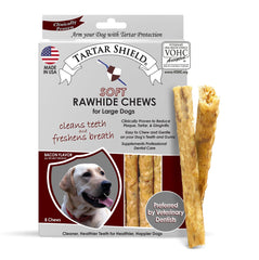 Tartar Shield soft rawhide chew promotes teeth cleaning for large dogs