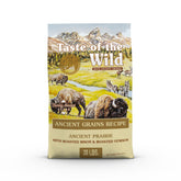 Taste of the Wild Ancient Prairie bag with roasted bison and venison formula for dogs.