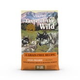 Taste of the Wild High Prairie puppy bison-venison bowl highlighting real meat for growing puppies.