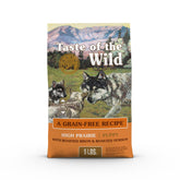 Taste of the Wild High Prairie Puppy package front highlights real meat ingredients