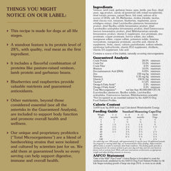 Taste of the Wild Pine Forest Venison dry dog food bag back, showing complete nutrition profile