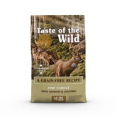 Taste of the Wild Pine Forest Venison dry dog food bag front, featuring real meat as primary ingredient