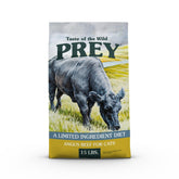 Taste of the Wild Prey Real Meat Angus Beef dry cat food bag front showing grain-free formula