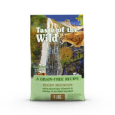 Taste of the Wild Rocky Mountain venison dry cat food shows a grain-free, protein-rich formula.