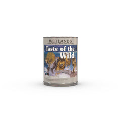 Taste of the Wild Wetlands can-dog-food with duck as the first ingredient for a protein-rich meal