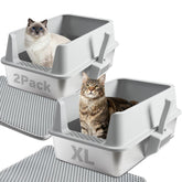 TATAANTY stainless steel litter box with lid XL grey for hygienic, odor-free use.